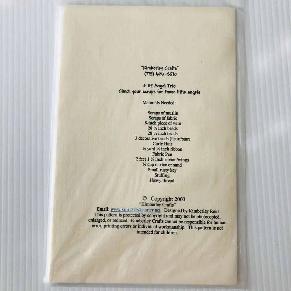 Kimberly Crafts ANGEL TRIO Vintage Sewing Pattern #119 Ornament Hangers Uncut